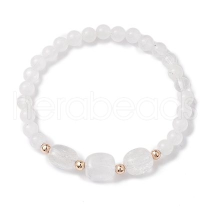 Natural Quartz Crystal Cube & Round Rock Crystal Beaded Stretch Bracelets BJEW-JB10807-01-1