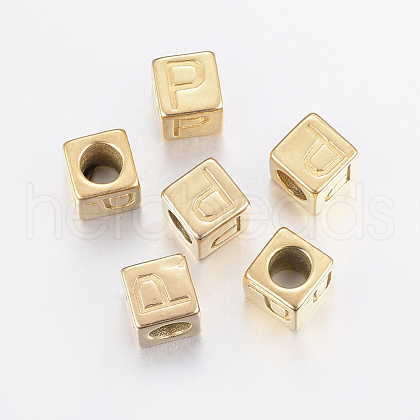 304 Stainless Steel Large Hole Letter European Beads STAS-H428-01G-P-1