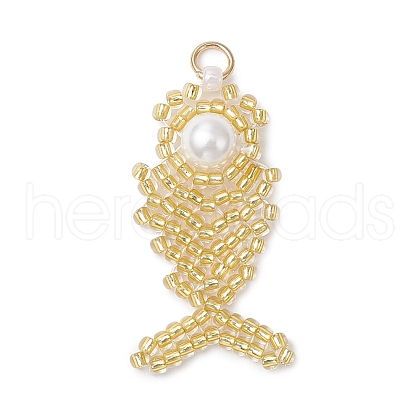 Glass Seed Beaded Fish Pendants PALLOY-MZ00666-04-1