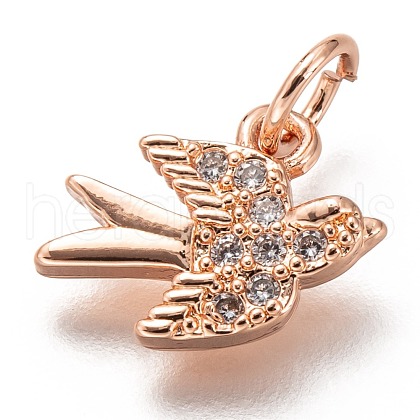 Brass Micro Pave Clear Cubic Zirconia Charms ZIRC-C020-48RG-1