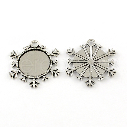 Tibetan Style Zinc Alloy Snowflake Pendant Cabochons Settings X-TIBEP-R334-250AS-RS-1