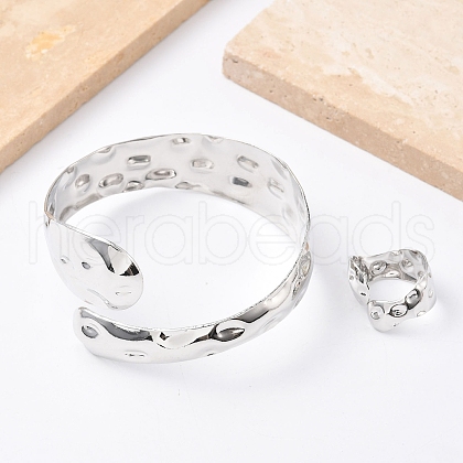 Snake Shape Hammered Iron Cuff Bangle & Ring SJEW-G085-01P-1