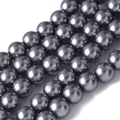Baking Painted Pearlized Glass Pearl Round Bead Strands HY-XCP0001-22B-01-1