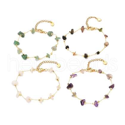 Natural Mixed Gemstone Chip Beaded Bracelet for Girl Women BJEW-JB06983-1