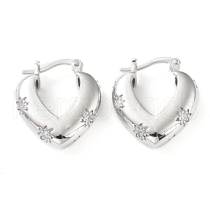 Clear Cubic Zirconia Heart with Star Hoop Earrings EJEW-Q024-02P-1