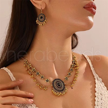 Oval Alloy Rhinestone Pendant Necklace & Earrings Sets FS-WG74939-03-1