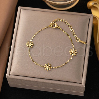 304 Stainless Steel Flower Link Bracelets BJEW-Q040-06G-1