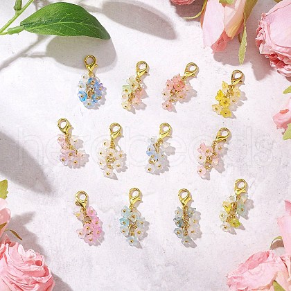 12Pcs Acrylic Flower Pendant Decorations HJEW-JM03087-1