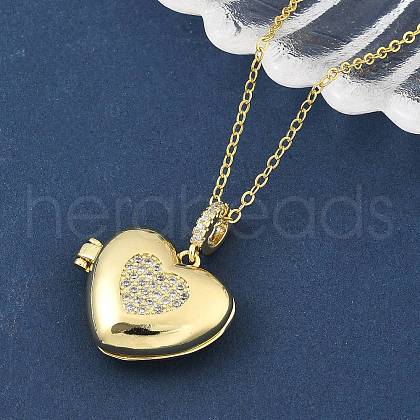 Brass Micro Pave Clear Cubic Zirconia Heart Locket Pendant Necklaces for Women NJEW-S449-04B-G-1