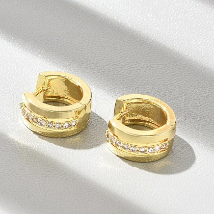 Brass Micro Pave Clear Cubic Zirconia Hoop Earrings EJEW-D311-054G-1