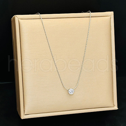 Stainless Steel 6-Claw Clear Cubic Zirconia Flat Round Pendant Necklaces TH0773-2-1