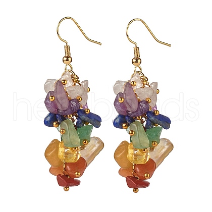 Reiki Natural Mixed Stone Chip Beads Dangle Earrings for Girl Women X1-EJEW-JE04654-1