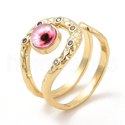 Resin Evil Eye Open Cuff Ring with Cubic Zirconia RJEW-E069-02G-05-1