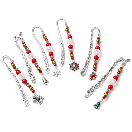 Christmas Theme Alloy Hook Bookmarks AJEW-JK00336-1