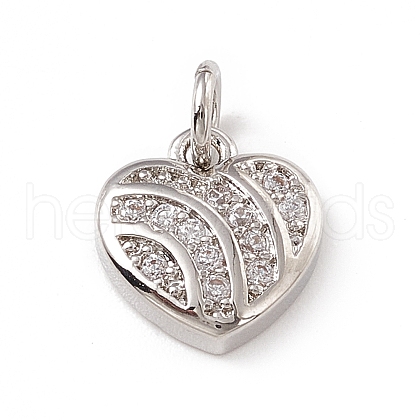 Brass Micro Pave Clear Cubic Zirconia Heart Charms ZIRC-F132-58P-1