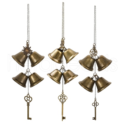 3Pcs Iron Bell & Alloy Key Charm Hanging Ornaments HJEW-JM03429-1