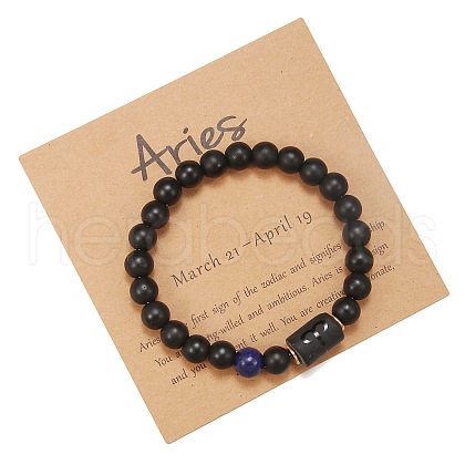 12 Constellations Frosted Synthetic Black Agate Round Beaded Strertch Bracelets for Men Women WG62DB1-01-1