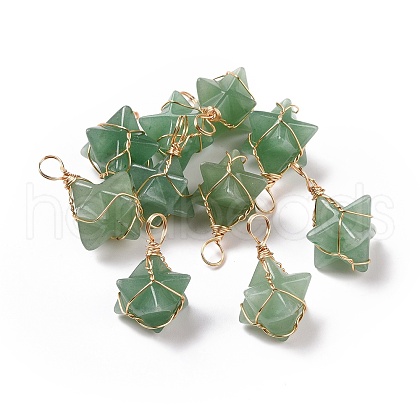 Natural Green Aventurine Copper Wire Wrapped Pendants G-B041-02G-10-1