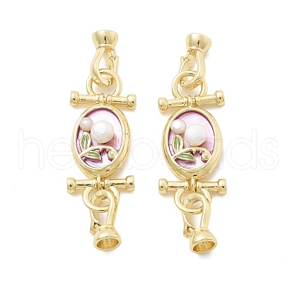 Brass Natural Pearl Fold Over Clasps KK-U059-21G-1