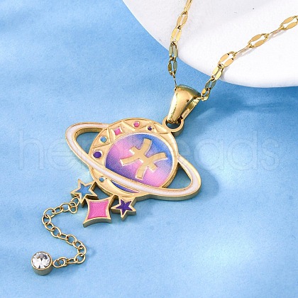304 Stainless Steel Hot Pearl Enamel Constellation Planet Pendant Necklaces NJEW-D310-01H-G-1