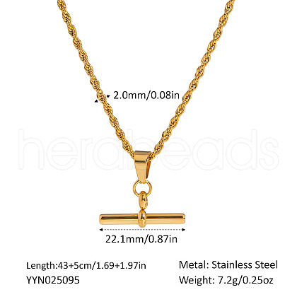 Hip-hop Stainless Steel T Bar Pendant Rope Chain Necklaces for Women OE1872-3-1
