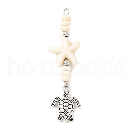 Ocean Alloy & Starfish Rondelle Synthetic Turquoise Beaded Pendants PALLOY-JF04012-01-1