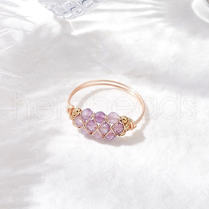 Natural Amethyst Beads with Solid Round Brass Beads and Eco-Friendly Copper Wire Rings RJEW-TA00184-01-1