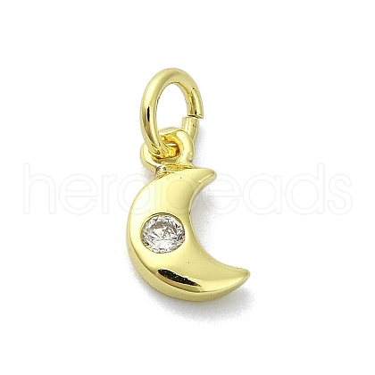 Moon Theme Brass Micro Pave Clear Cubic Zirconia Charms KK-H475-57G-12-1