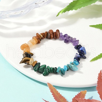 Chakra Natural Mixed Gemstone Chips Stretch Bracelets for Women BJEW-JB11633-01-1