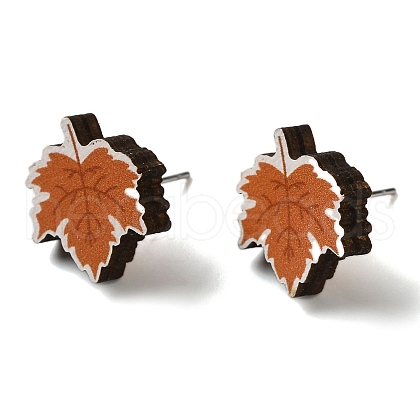 Wood Stud Earrings EJEW-Z054-01L-1
