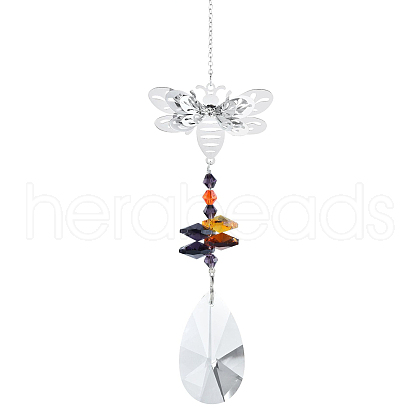 Teardrop Glass Hanging Suncatcher Pendant Decoration DJEW-PW0008-04D-1