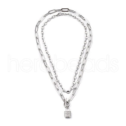 304 Stainless Steel Coffee Bean Chain Necklaces and  Pendant Necklaces Sets NJEW-JN03083-1