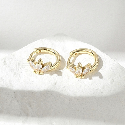 Brass Clear Cubic Zirconia Hoop Earrings EJEW-Q014-27G-1