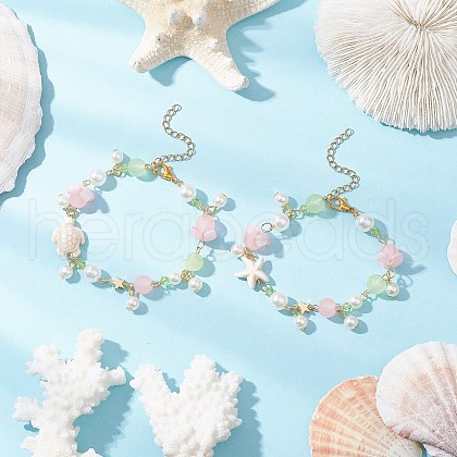 2Pcs 2 Colors Synthetic Turquoise Beads Charm Bracelets BJEW-JB11849-1