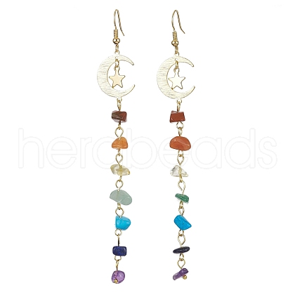 Chakra Theme Natural & Synthetic Mixed Gemstone Chips Beaded Tassel Earrings EJEW-JE05453-1