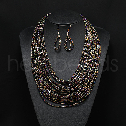Bohemian Style Glass Seed Beaded Multilayer Necklaces & Teardrop Dangle Earrings Sets WGC1230-05-1