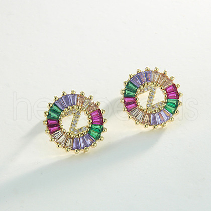 Brass Colorful Cubic Zirconia Stud Earrings WG39B88-26-1