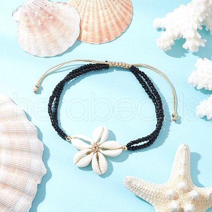 Adjustable Natural Cowrie Shell Beaded Braided Anklets AJEW-AN00686-03-1