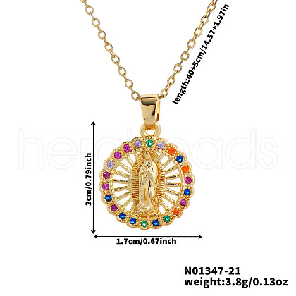 Elegant Vintage Brass Shiny Colorful Cubic Zirconia Hollow Virgin Mary Pendant Necklaces for Women RI7141-1-1