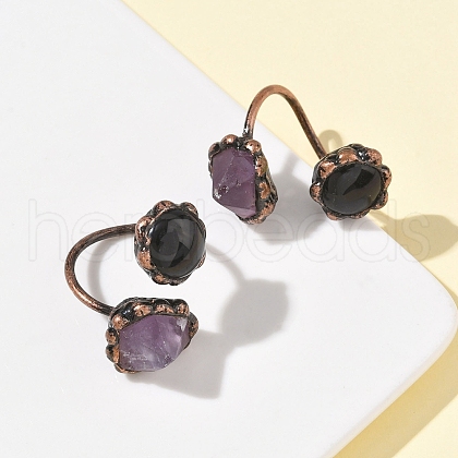 Natural Amethyst & Obsidian Rings RJEW-B122-04R-03-1