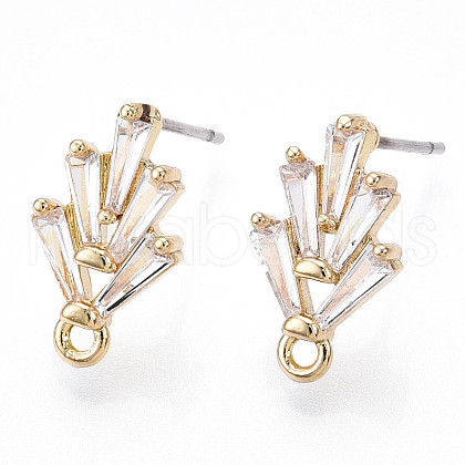 Brass Cubic Zirconia Ear Studs MAK-T011-04G-1