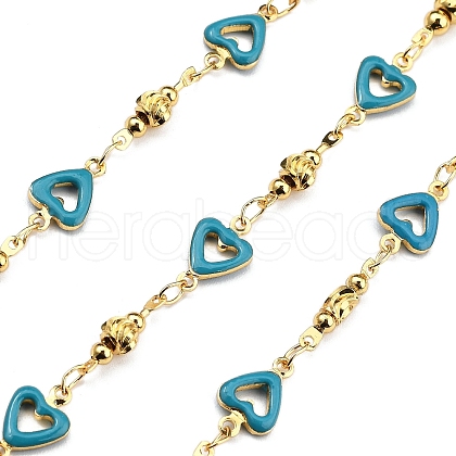 Brass Heart Link Chains KK-D368-03G-B-1