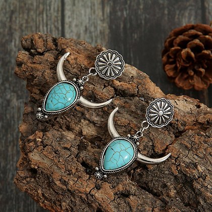 Synthetic Turquoise Boho Stud Earrings PW23031661136-1