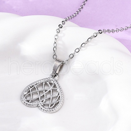 Mesh Heart 304 Stainless Steel Pendant Necklaces NJEW-M096-12P-1