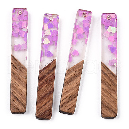 Transparent Resin & Walnut Wood Big Pendants RESI-N039-58C-1