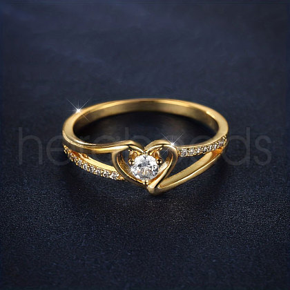 Heart Brass Micro Pave Clear Cubic Zirconia Finger Rings FS-WG243FC-03-1