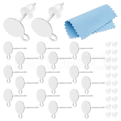 BENECREAT 20Pcs Sterling Silver Stud Earring Findings STER-BC0002-24C-1