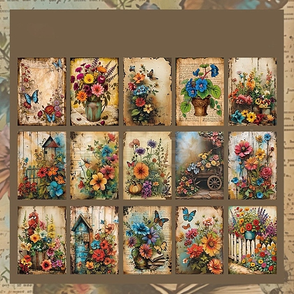 30Pcs 15 Styles Vintage Floral Scrapbook Paper Pads DIY-P083-A01-1