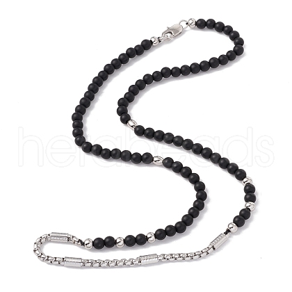 Natural Dyed & Heated Black Agate Round Beaded Necklace NJEW-B083-02-1