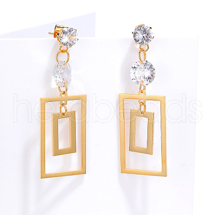 Stainless Steel Dangle Stud Earrings with Cubic Zirconia for Women US6839-1